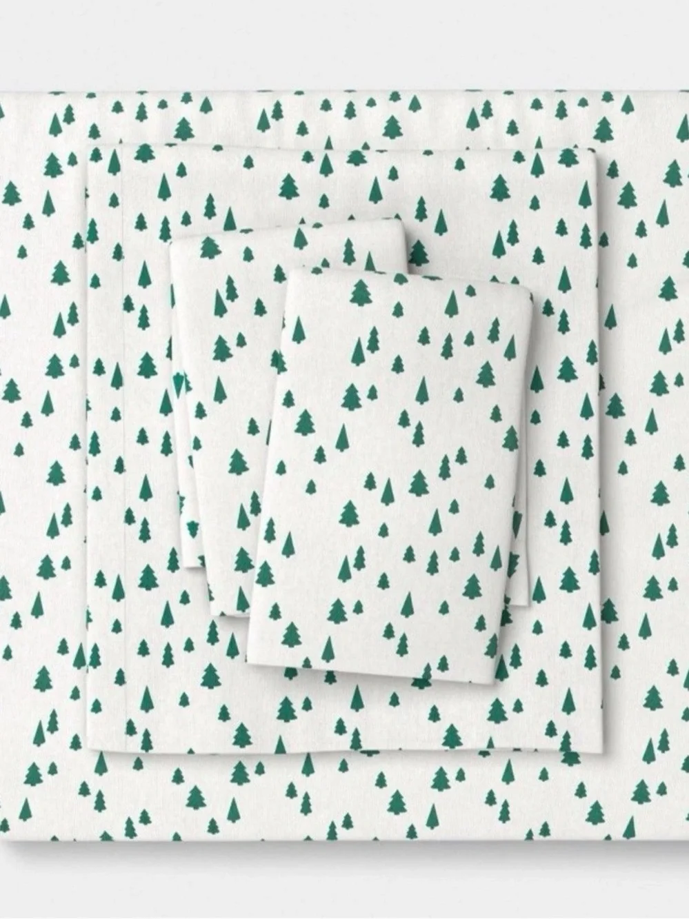 NWT Wondershop QUEEN Bed Sheet Set Flannel White Christmas Tree Print - 4 pc